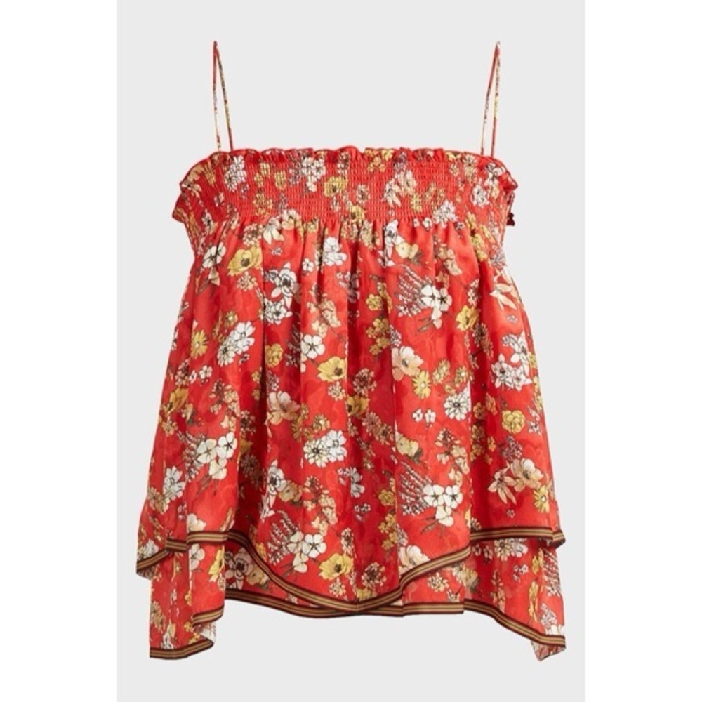 Nwt $375 Derek Lam 10 Crosby Floral Red Smocked Top Medium Us 8